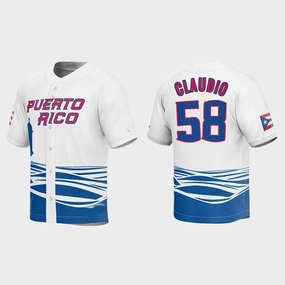 #58 ALEX CLAUDIO PUERTO RICO BASEBALL 2023 WORLD BASEBALL CLASSIC JERSEY ???C WHITE Stitches Baseball Jerseys