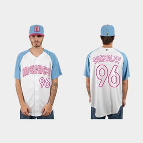 #96 FELIPE GONZALEZ MEXICO BASEBALL 2023 WORLD BASEBALL CLASSIC JERSEY ???C WHITE BLUE Stitches Baseball Jerseys
