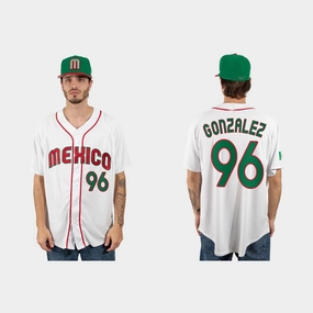 #96 FELIPE GONZALEZ MEXICO BASEBALL 2023 WORLD BASEBALL CLASSIC JERSEY ???C WHITE Stitches Baseball Jerseys
