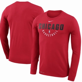 Chicago Bulls NBA UK 2XL Nike Practice Long Sleeve Performance T-Shirt - Red