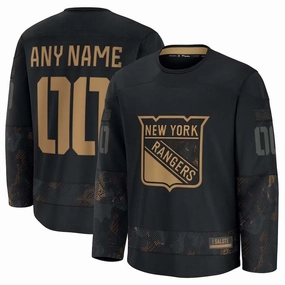 Custom NY.Rangers Fanatics 2024 Military Appreciation Personalized Long Sleeve Practice Jersey - Black Stitched American Hockey Jerseys