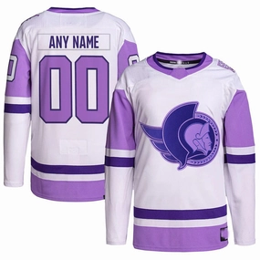 Custom O.Senators Hockey Fights Cancer Primegreen Authentic Jersey White Purple Stitched American Hockey Jerseys