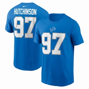 Detroit Lions NFL UK Large Aidan Hutchinson Nike Name & Number T-Shirt - Blue