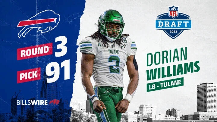 Dorian Williams Signed Buffalo Bills Jersey (TSE) 2023 NFL Draft Pick/ Tulane LB