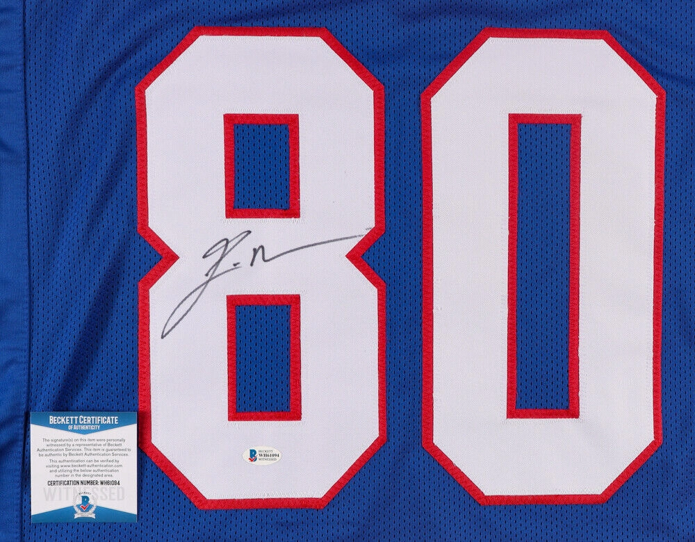 Eric Moulds Signed Bills Jersey (Beckett COA) Buffalo's All Pro W.R. (1996?C2005)