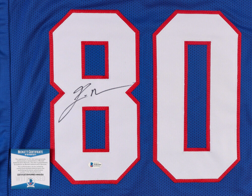 Eric Moulds Signed Bills Jersey (Beckett COA) Buffalo's All Pro W.R. (1996?C2005)