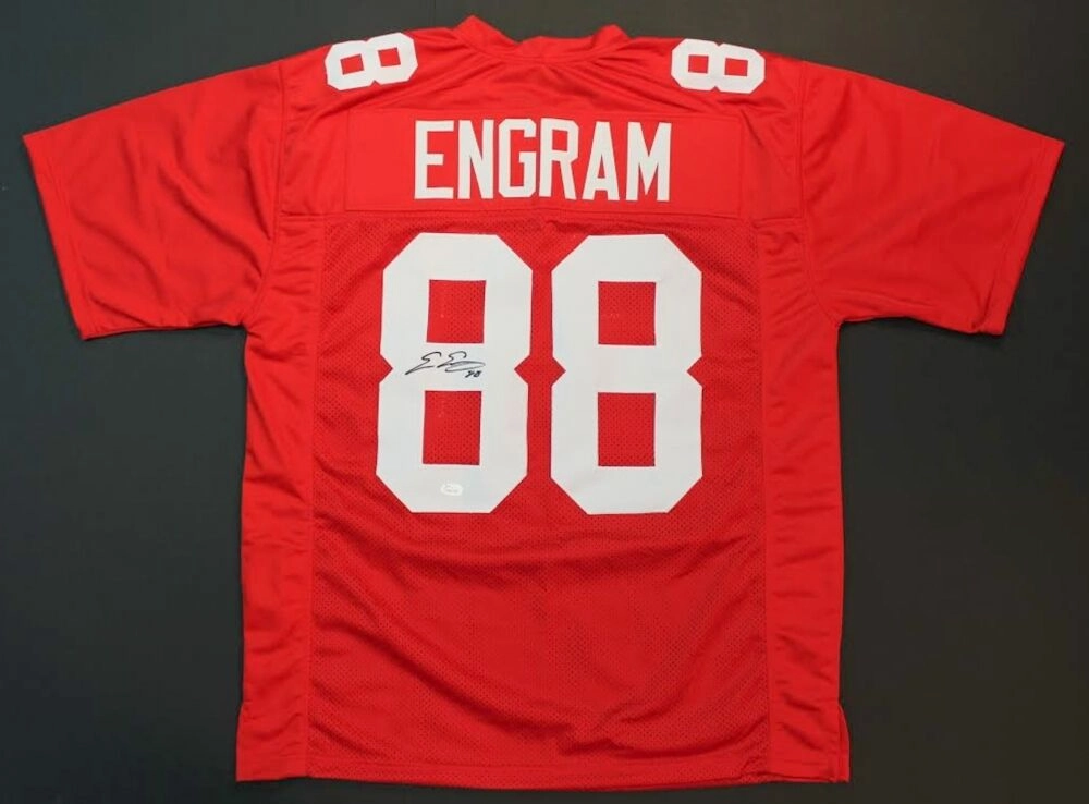 Evan Engram Signed Red Giants Jersey (JSA) New York 1st Rd Pick 2017 Draft T.E.