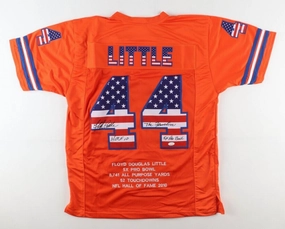 Floyd Little Signed Denver Broncos Career Stat Jersey 3xInscribed (JSA COA) R.B.