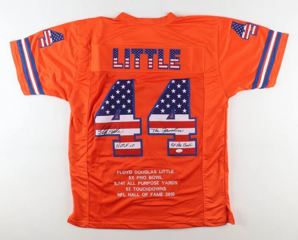 Floyd Little Signed Denver Broncos Career Stat Jersey 3xInscribed (JSA COA) R.B.