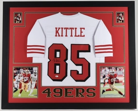 George Kittle Signed San Francisco 49ers 35x43 Framed White Jersey / Beckett