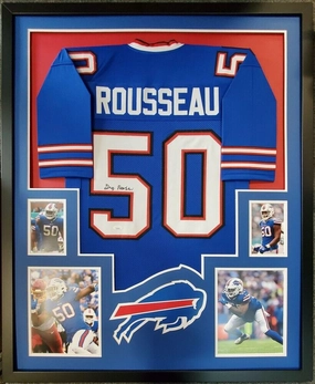 Gregory Rousseau Signed Buffalo Bills Jersey Framed Display (JSA Witness COA)
