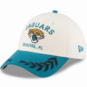 Jacksonville Jaguars NFL New Era 2025 NFL Draft 39THIRTY Flex Hat - Cream/Teal