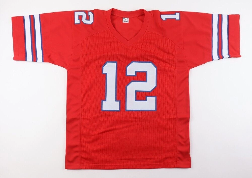 Jim Kelly Signed Buffalo Bills Red Career Highlight Stat Jersey (Beckett) HOF QB