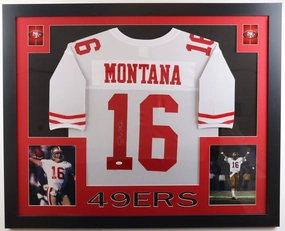 Joe Montana Signed San Francisco 49ers 35x43 Framed Jersey /JSA/ 8xPro Bowl QB