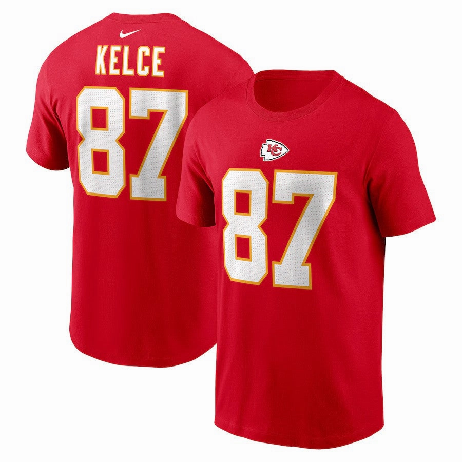 Kansas City Chiefs NFL UK Travis Kelce Nike Player Name & Number T-Shirt - Red