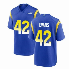 LA.Rams #42 Ethan Evans Game Jersey - Royal Stitched American Football Jersey