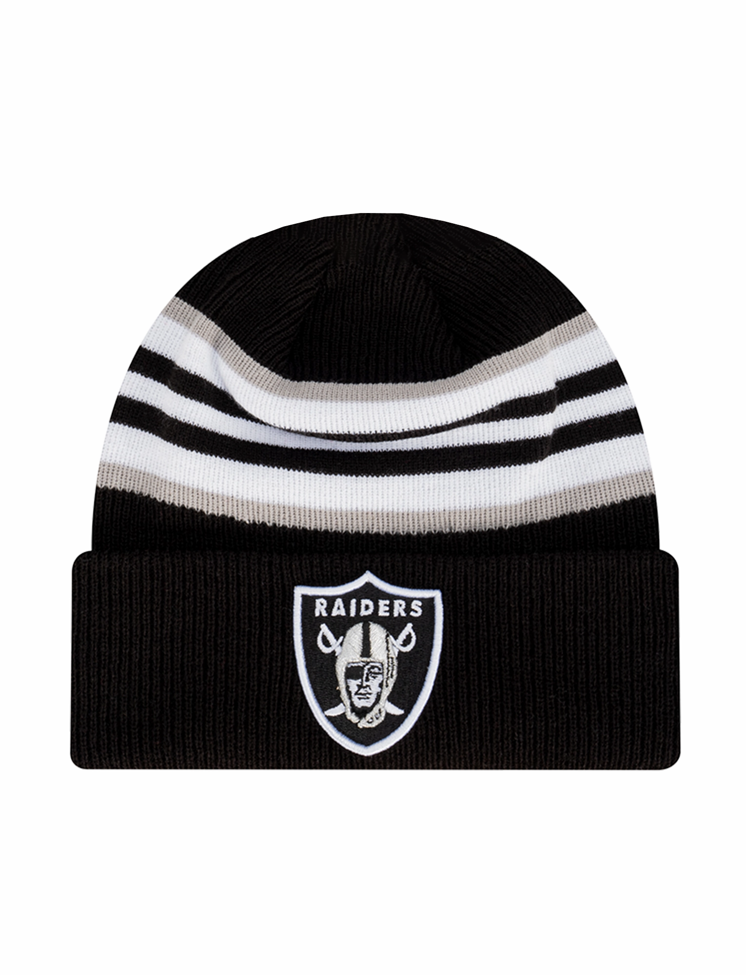 Las Vegas Raiders New Era NFL Stripe Hit Pomless Knit Beanie - Black