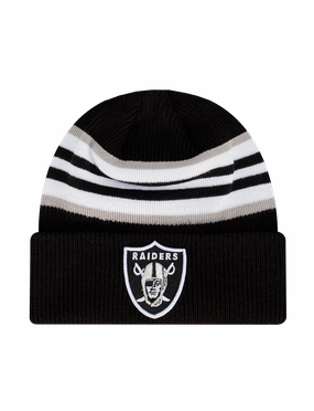 Las Vegas Raiders New Era NFL Stripe Hit Pomless Knit Beanie - Black