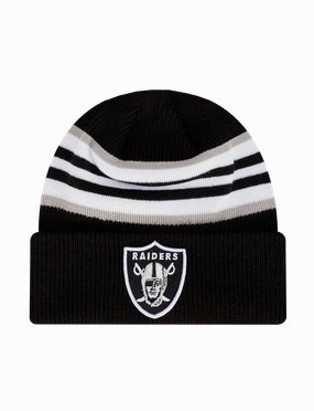 Las Vegas Raiders New Era NFL Stripe Hit Pomless Knit Beanie - Black