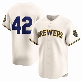 Milwaukee Brewers 2024 #42 Jackie Robinson Day Home Limited Jersey a?? Cream Stitches Baseball Jerseys