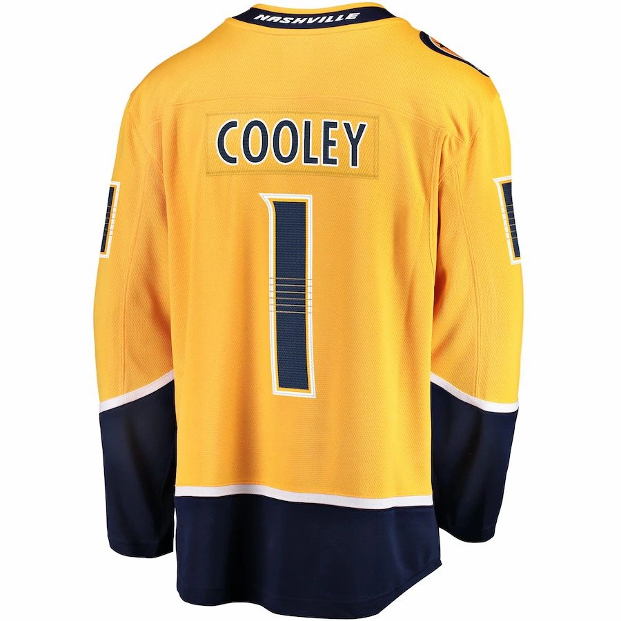 N.Predators #1 Devin Cooley Fanatics Branded Home Breakaway Player Jersey  Gold Stitched American Hockey Jerseys