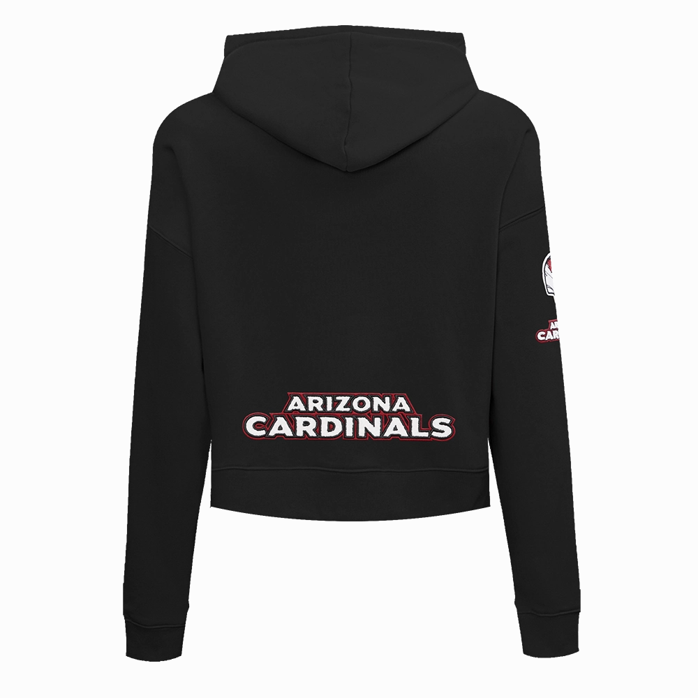 NFL ARIZONA CARDINALS CLASSIC WOMEN'S CROPPED FLEECE PULLOVER HOODIE (BLACK)