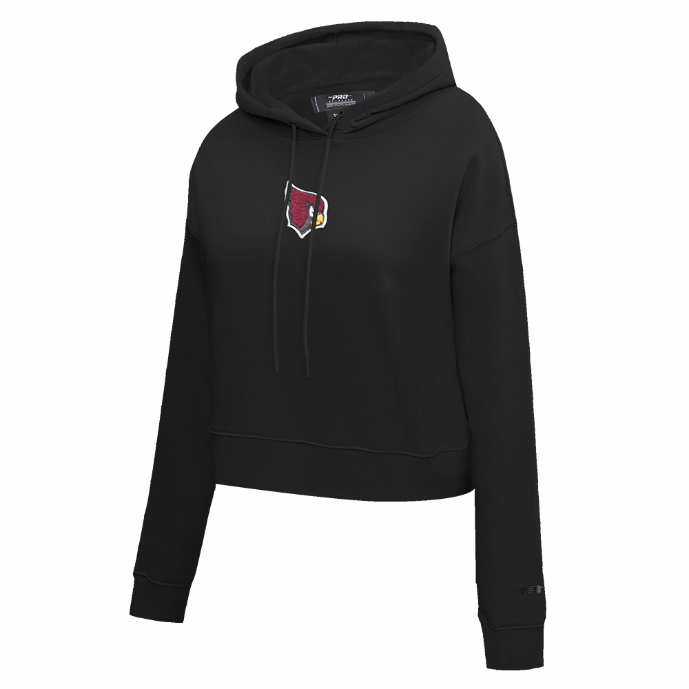 NFL ARIZONA CARDINALS CLASSIC WOMEN'S CROPPED FLEECE PULLOVER HOODIE (BLACK)
