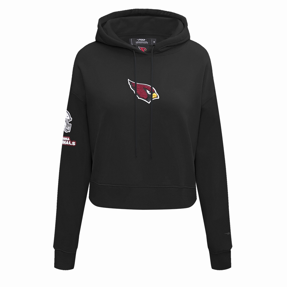 NFL ARIZONA CARDINALS CLASSIC WOMEN'S CROPPED FLEECE PULLOVER HOODIE (BLACK)