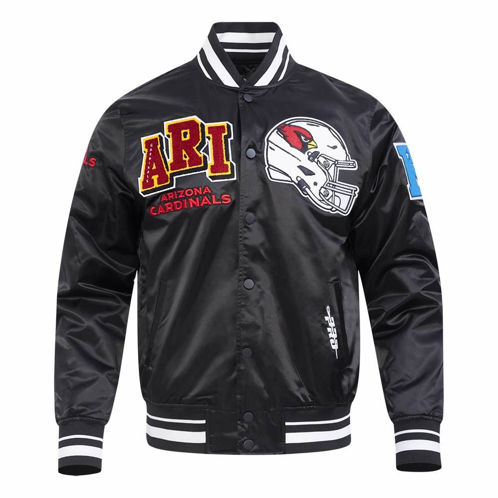 NFL ARIZONA CARDINALS MASHUP MEN'S RIB SATIN JACKET (BLACK)