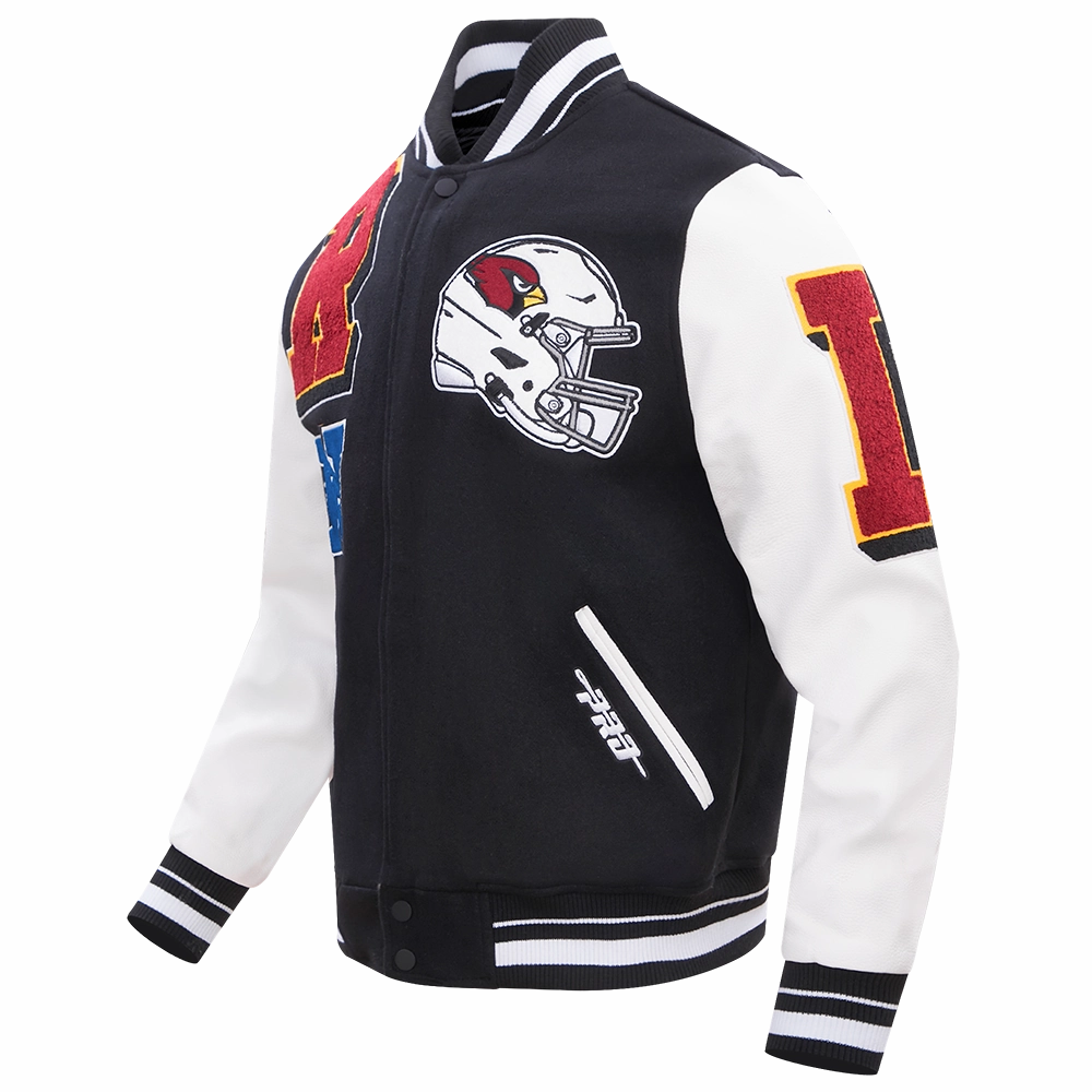 NFL ARIZONA CARDINALS MASHUP MEN'S RIB WOOL VARSITY JACKET (BLACK/WHITE)