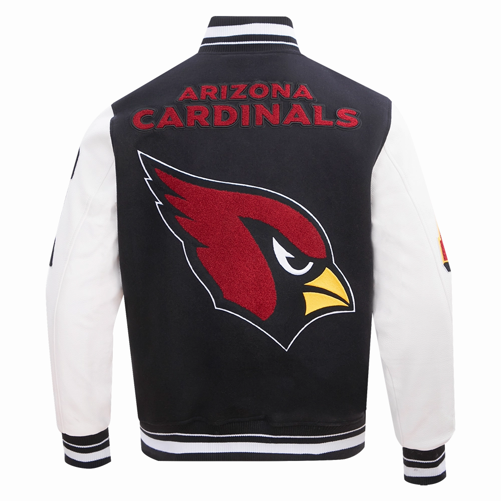 NFL ARIZONA CARDINALS MASHUP MEN'S RIB WOOL VARSITY JACKET (BLACK/WHITE)