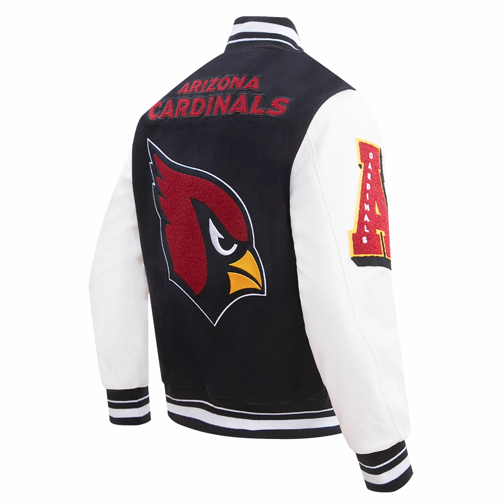 NFL ARIZONA CARDINALS MASHUP MEN'S RIB WOOL VARSITY JACKET (BLACK/WHITE)