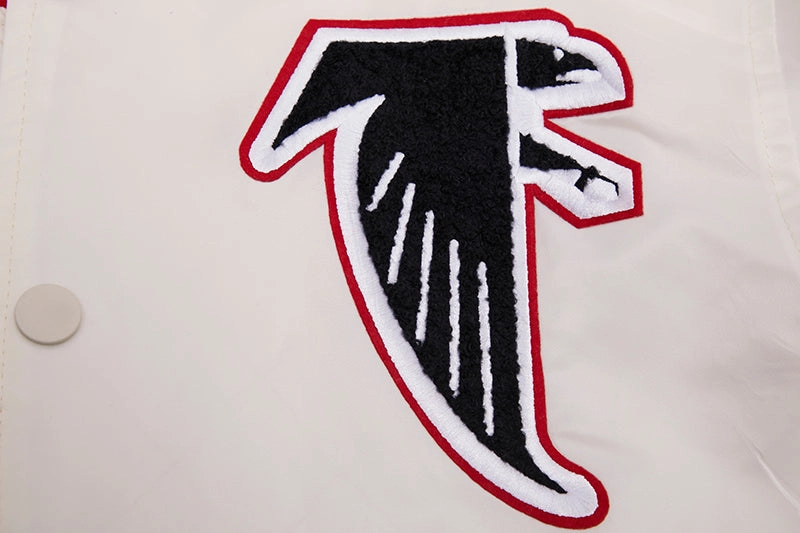 NFL ATLANTA FALCONS RETRO CLASSIC MEN'S RIB SATIN JACKET (EGGSHELL/RED)