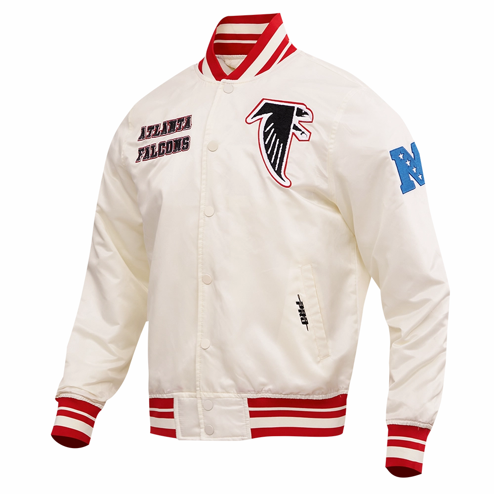 NFL ATLANTA FALCONS RETRO CLASSIC MEN'S RIB SATIN JACKET (EGGSHELL/RED)