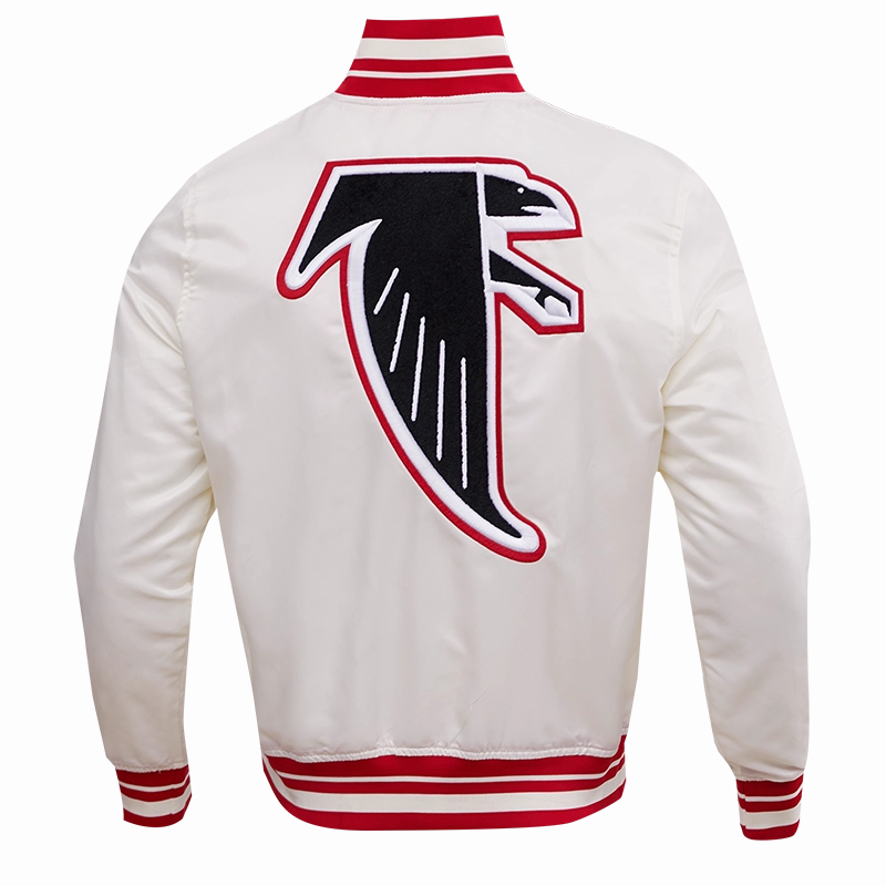 NFL ATLANTA FALCONS RETRO CLASSIC MEN'S RIB SATIN JACKET (EGGSHELL/RED)
