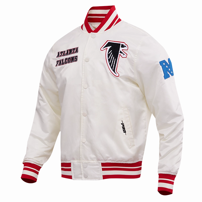 NFL ATLANTA FALCONS RETRO CLASSIC MEN'S RIB SATIN JACKET (EGGSHELL/RED)