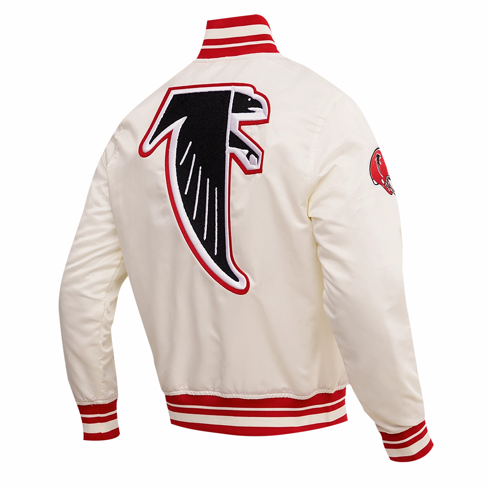 NFL ATLANTA FALCONS RETRO CLASSIC MEN'S RIB SATIN JACKET (EGGSHELL/RED)
