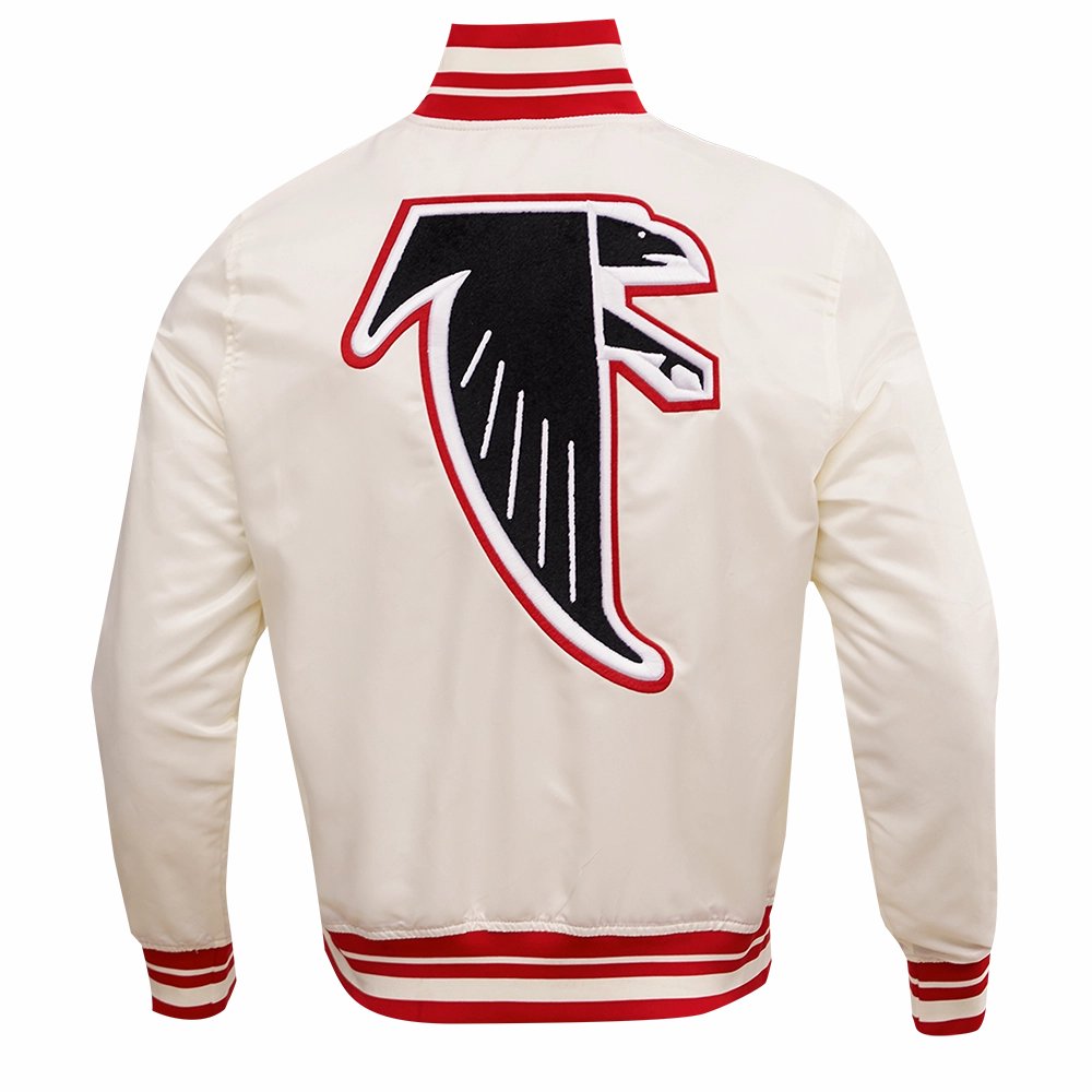 NFL ATLANTA FALCONS RETRO CLASSIC MEN'S RIB SATIN JACKET (EGGSHELL/RED)
