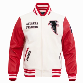 NFL ATLANTA FALCONS RETRO CLASSIC MEN'S RIB WOOL VARSITY JACKET (EGGSHELL/ RED)