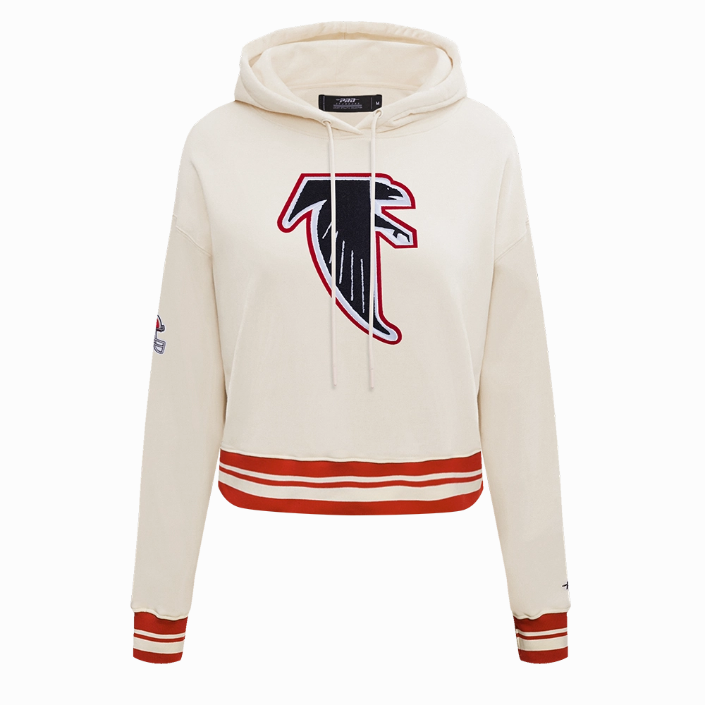 NFL ATLANTA FALCONS RETRO CLASSIC WOMEN'S RIB CROPPED PO HOODIE (EGGSHELL/ RED)