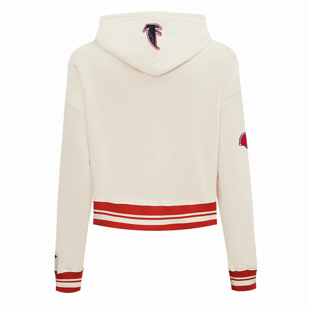 NFL ATLANTA FALCONS RETRO CLASSIC WOMEN'S RIB CROPPED PO HOODIE (EGGSHELL/ RED)