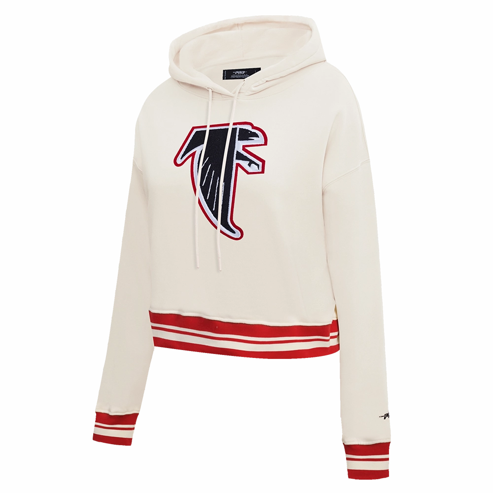 NFL ATLANTA FALCONS RETRO CLASSIC WOMEN'S RIB CROPPED PO HOODIE (EGGSHELL/ RED)