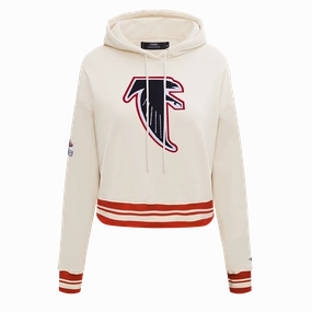 NFL ATLANTA FALCONS RETRO CLASSIC WOMEN'S RIB CROPPED PO HOODIE (EGGSHELL/ RED)