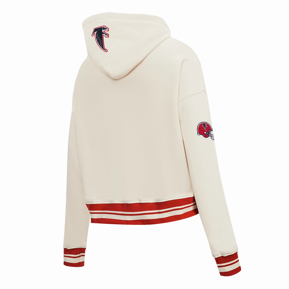 NFL ATLANTA FALCONS RETRO CLASSIC WOMEN'S RIB CROPPED PO HOODIE (EGGSHELL/ RED)