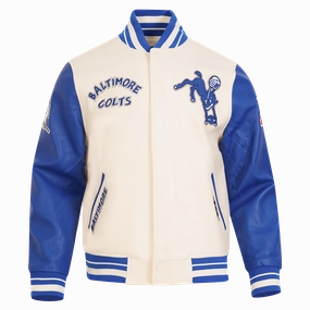 NFL BALTIMORE COLTS RETRO CLASSIC MEN'S RIB WOOL VARSITY JACKET (EGGSHELL/ ROYAL BLUE)