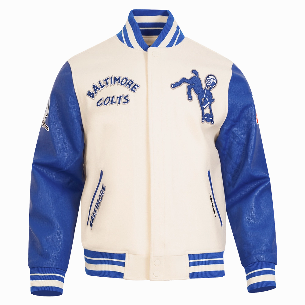 NFL BALTIMORE COLTS RETRO CLASSIC MEN'S RIB WOOL VARSITY JACKET (EGGSHELL/ ROYAL BLUE)