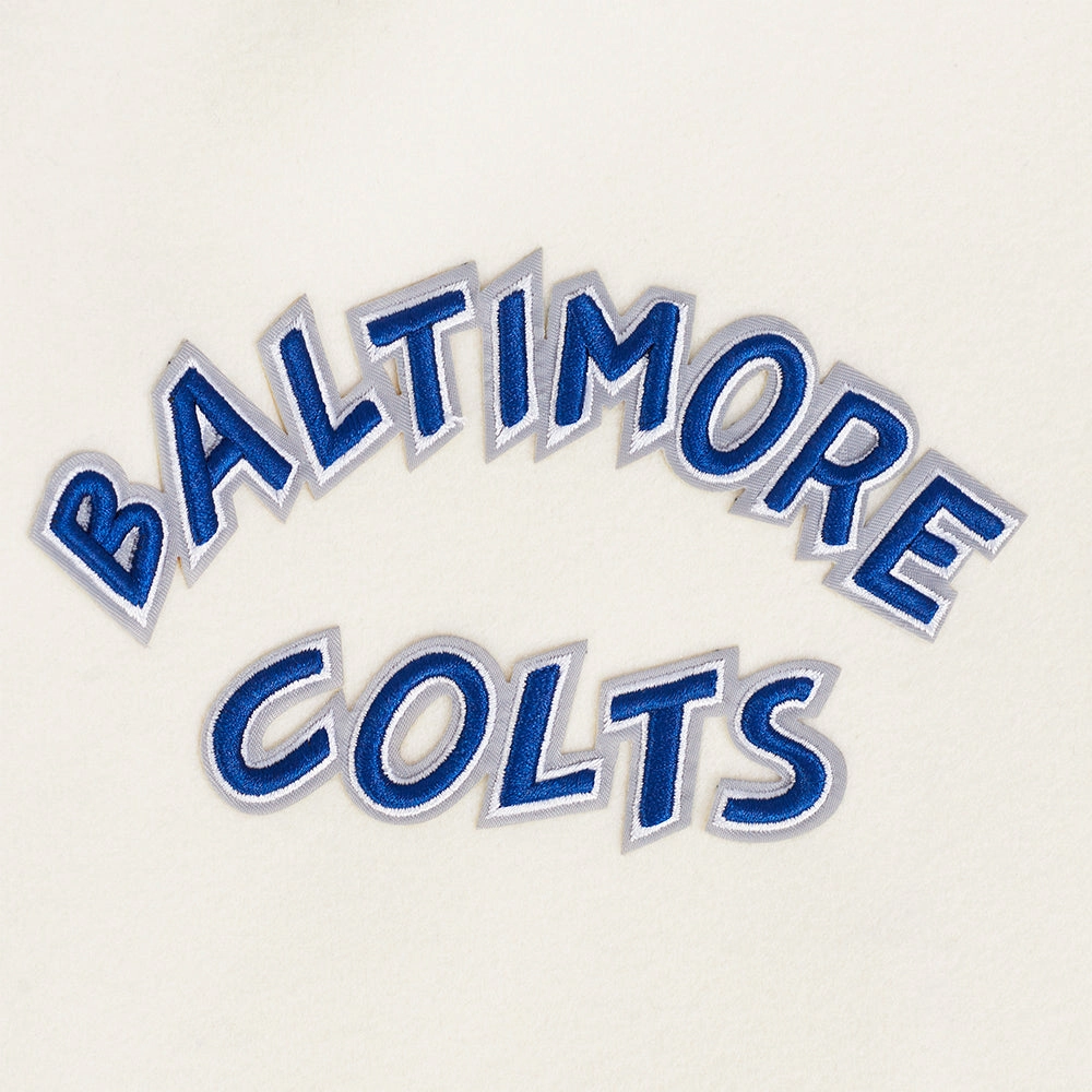 NFL BALTIMORE COLTS RETRO CLASSIC MEN'S RIB WOOL VARSITY JACKET (EGGSHELL/ ROYAL BLUE)
