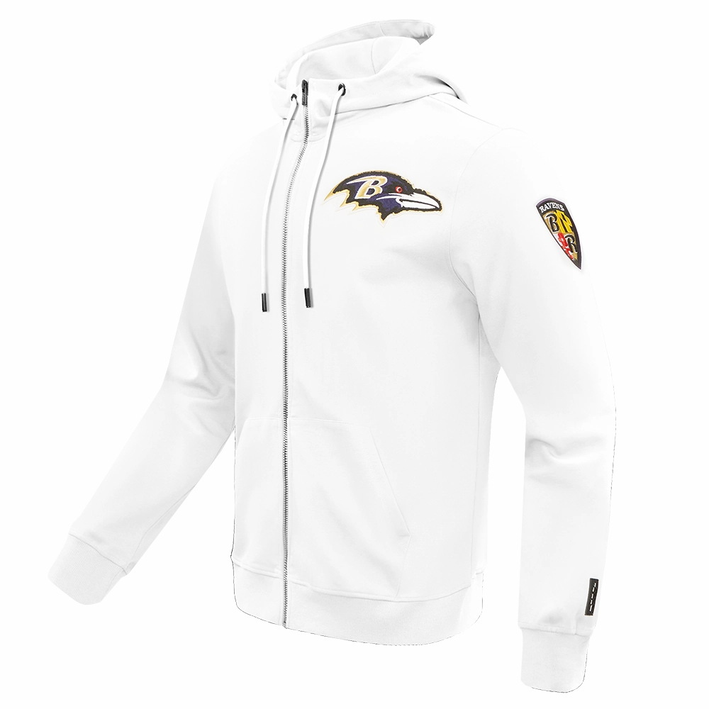 NFL BALTIMORE RAVENS CLASSIC CHENILLE DK FULL ZIP PULLOVER HOODIE (WHITE)