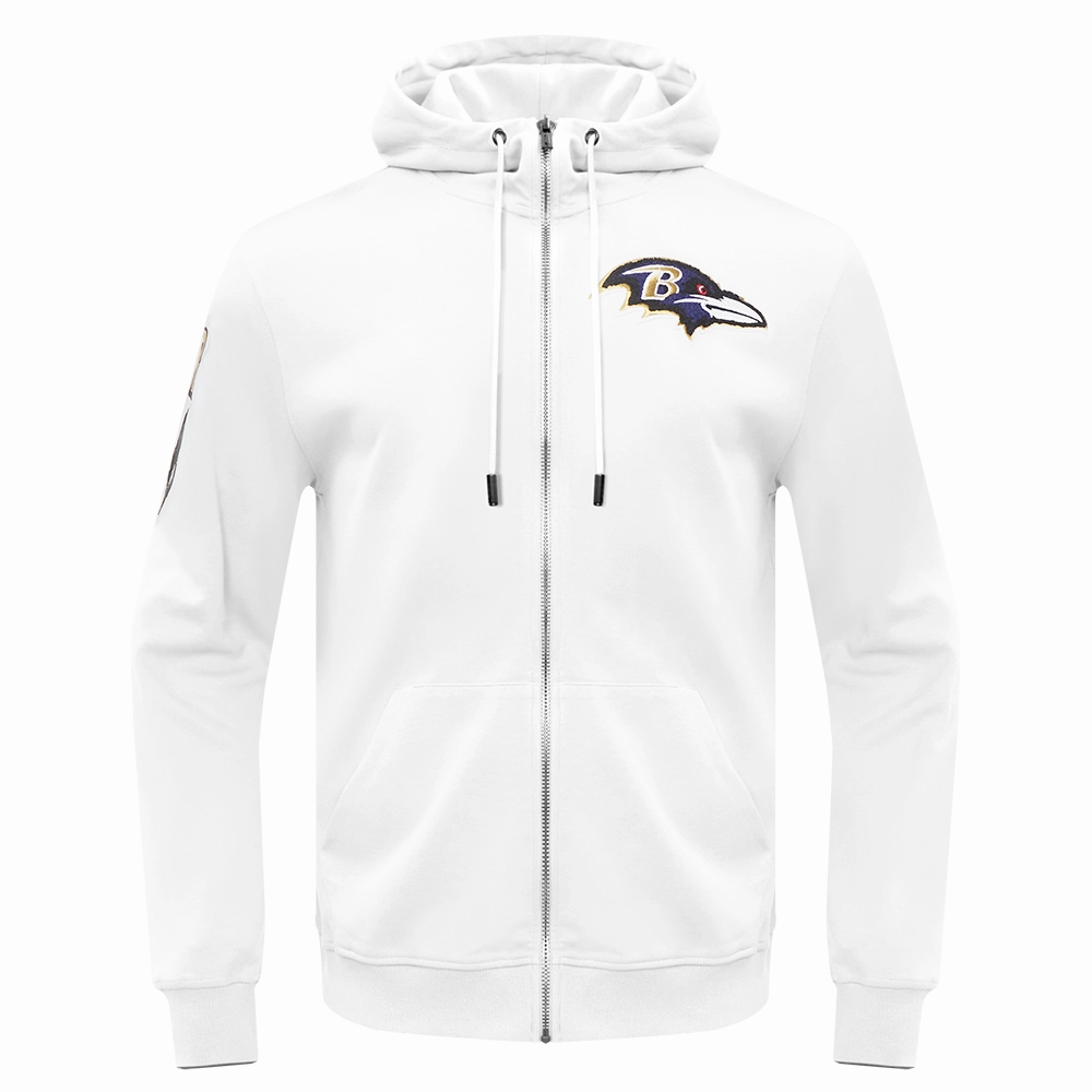 NFL BALTIMORE RAVENS CLASSIC CHENILLE DK FULL ZIP PULLOVER HOODIE (WHITE)