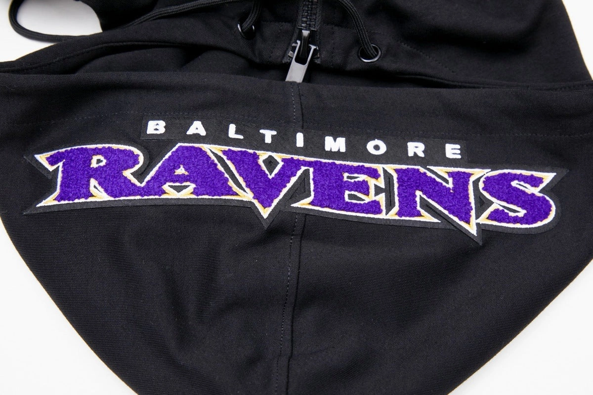 NFL BALTIMORE RAVENS CLASSIC CHENILLE MEN'S FULL ZIP PULLOVER HOODIE (BLACK)